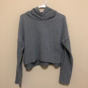 Distressed cropped hoodie with terry cloth detail